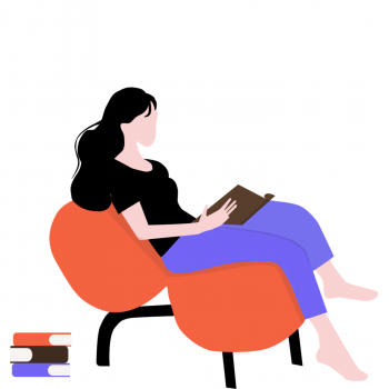 a women sitting and reading a book